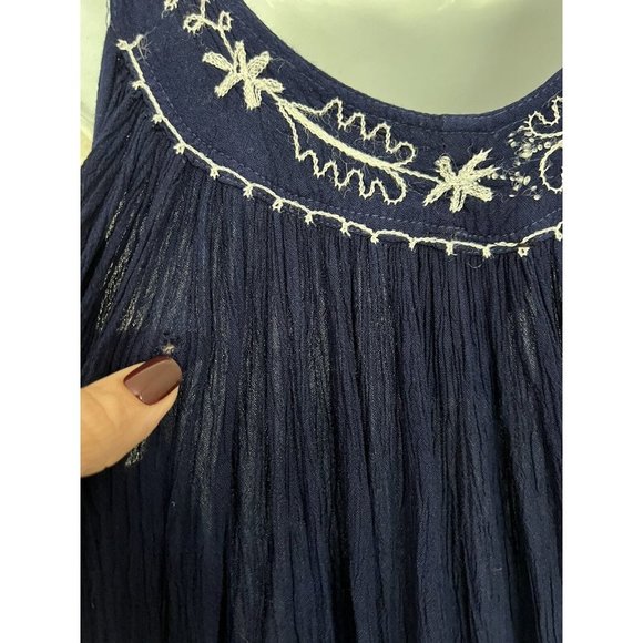 IN-GEAR Boho Navy Blue crinkle boho maxi dress hippie sleeveless embroidered OS - Picture 6 of 9